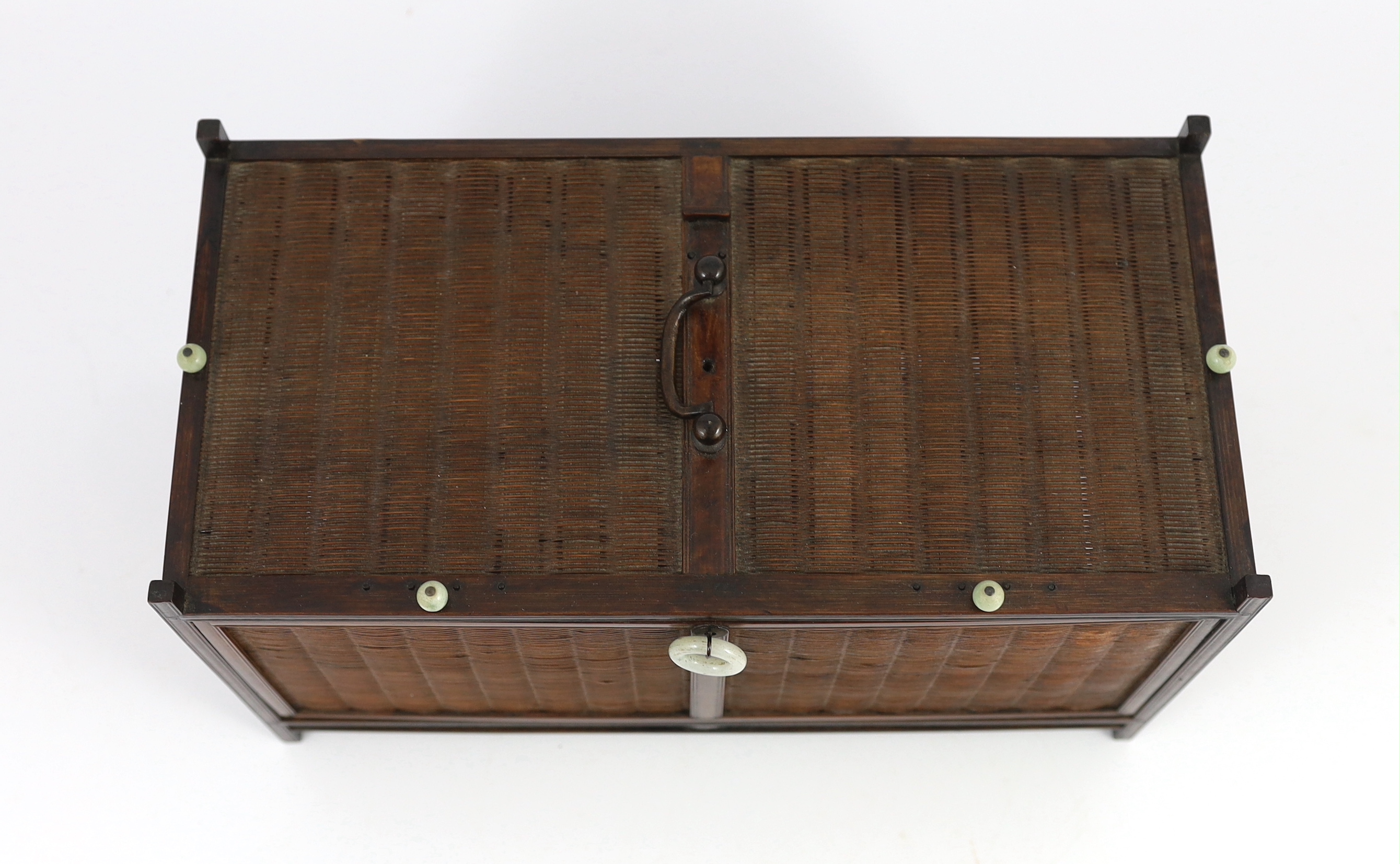 A Chinese wood and bamboo bird cage, late 19th century